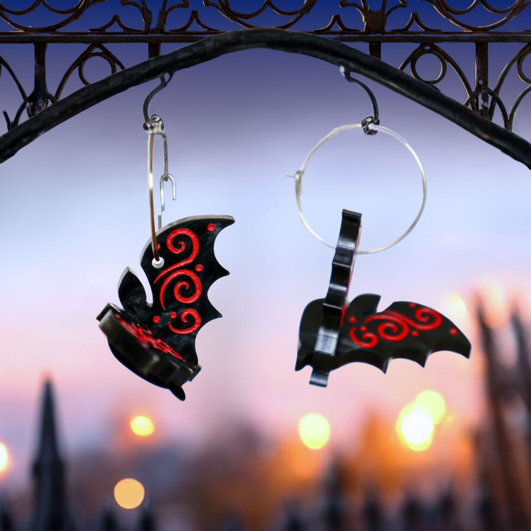 3D Vampire Bats - Acrylic Hoop Earrings - Handmade Fantasy Jewellery