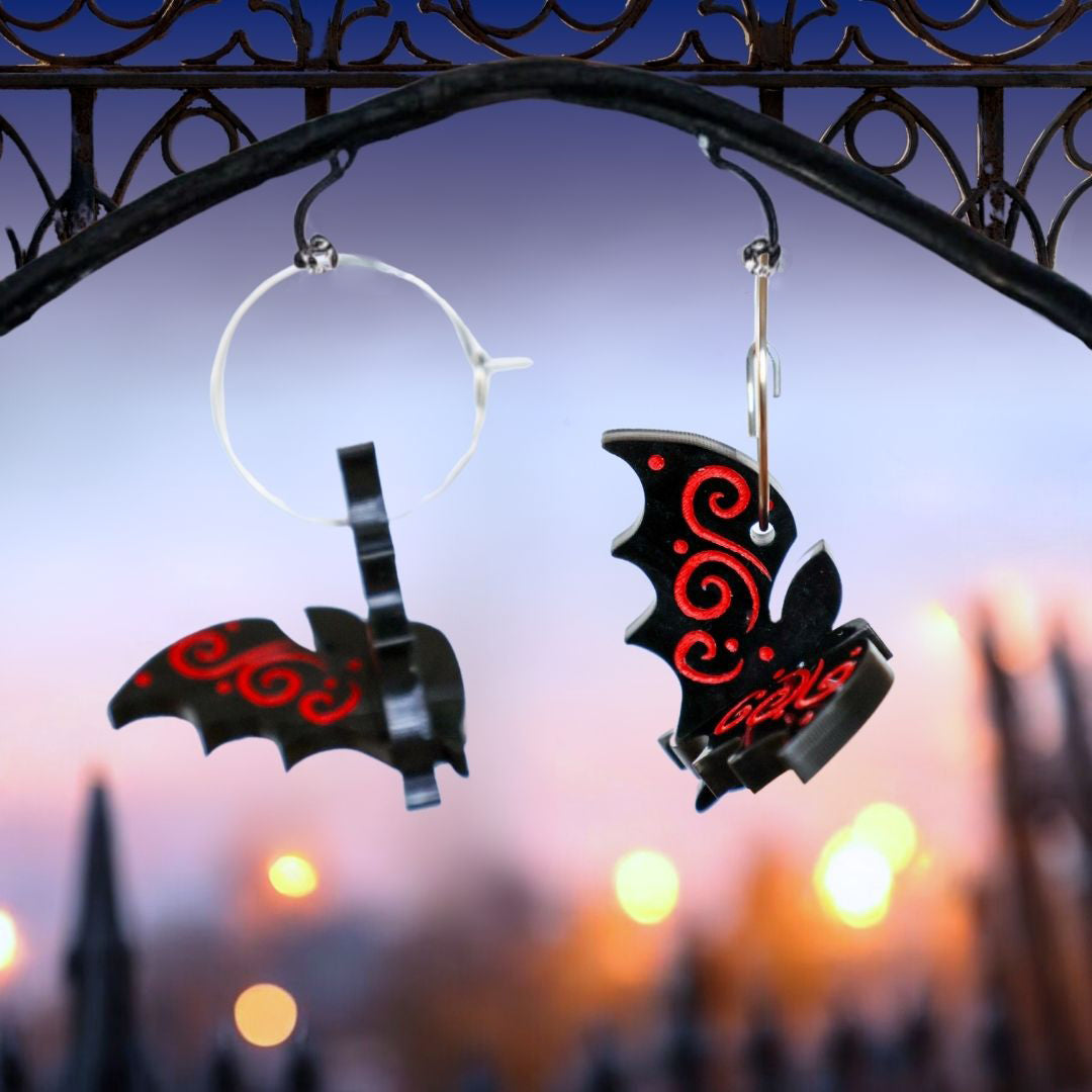 3D Vampire Bats - Acrylic Hoop Earrings - Handmade Fantasy Jewellery