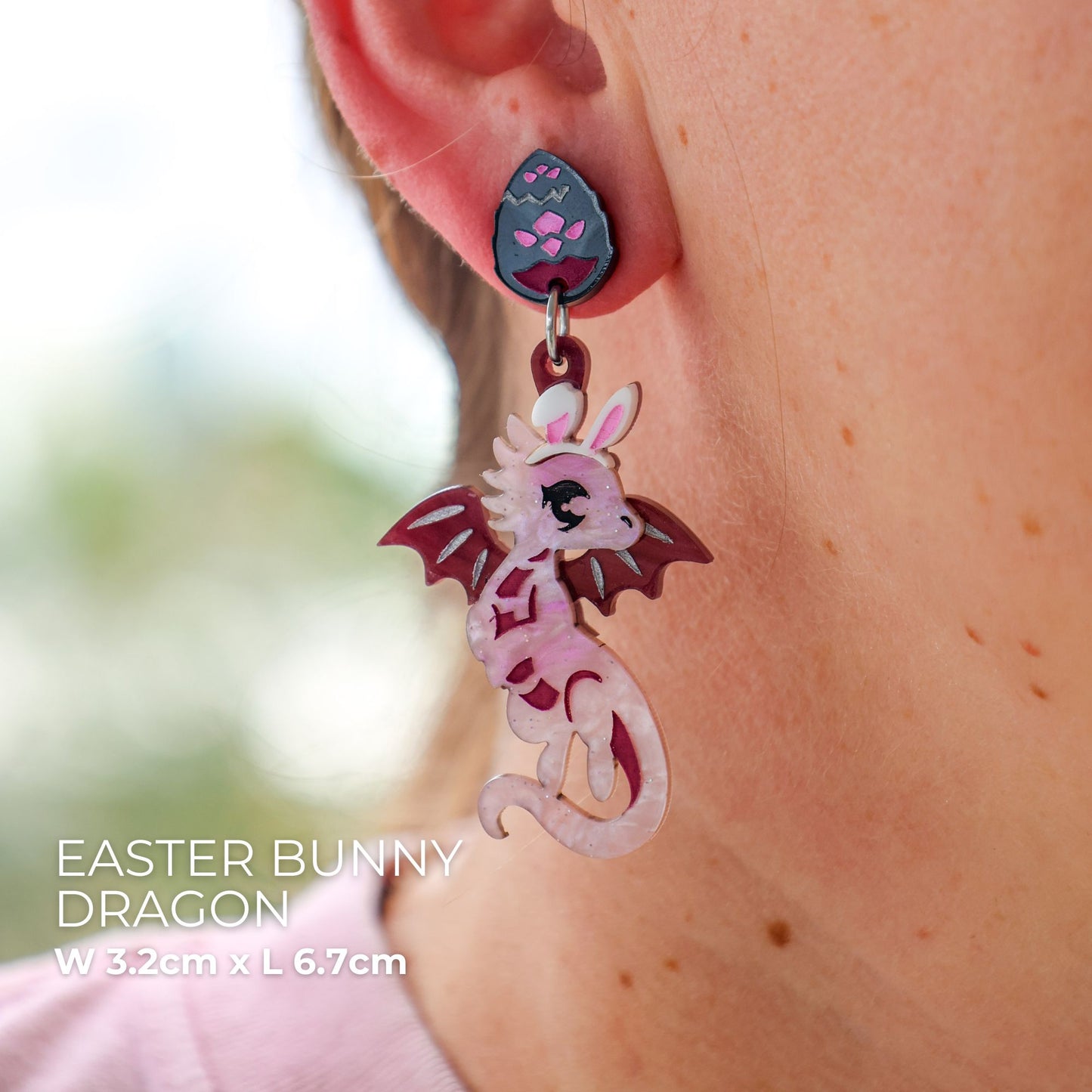 LIMITED EDITION: 'Easter Bunny' Dragons - Acrylic Dangle Earrings - Handmade Fantasy Jewellery