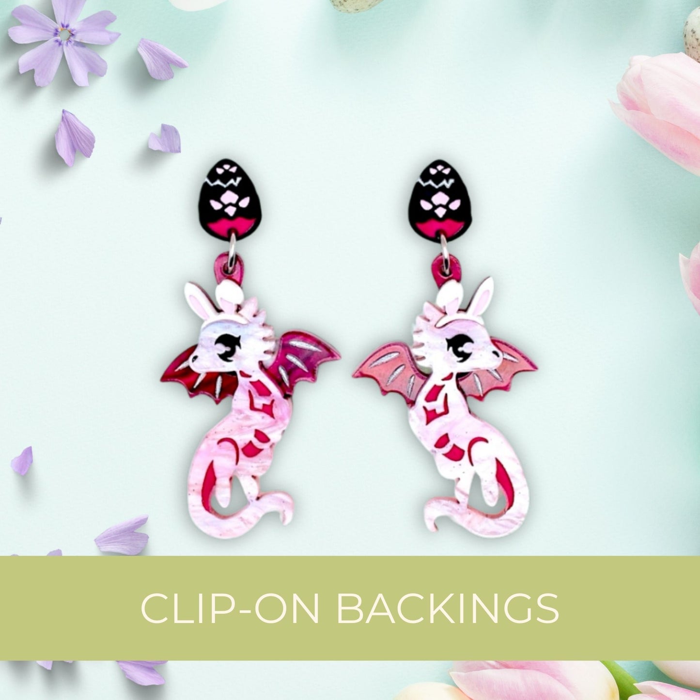 LIMITED EDITION: 'Easter Bunny' Dragons - Acrylic Dangle Earrings - Handmade Fantasy Jewellery