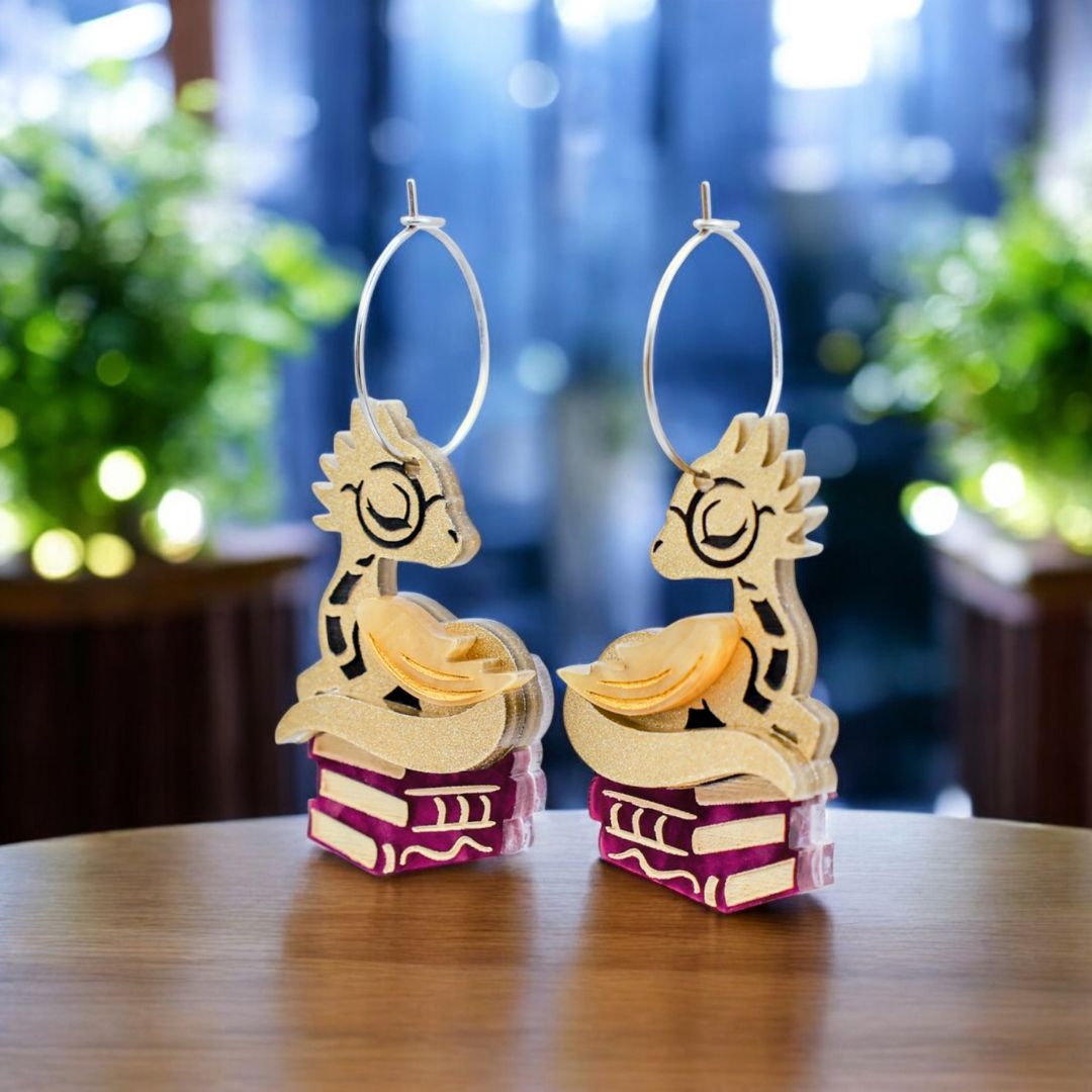 NEW Sleepy Book Dragon Hoop Earrings - Handmade Fantasy Jewellery
