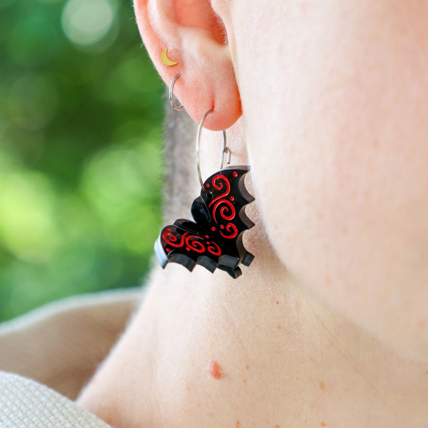 3D Vampire Bats - Acrylic Hoop Earrings - Handmade Fantasy Jewellery