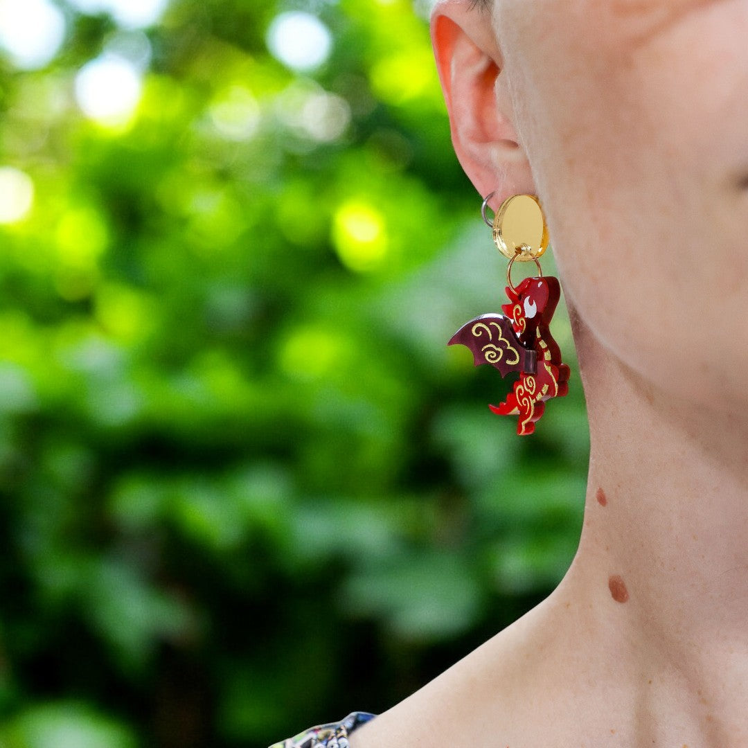 3D 'Nova' Dragon Dangles - Acrylic Earrings - Handmade Fantasy Jewellery
