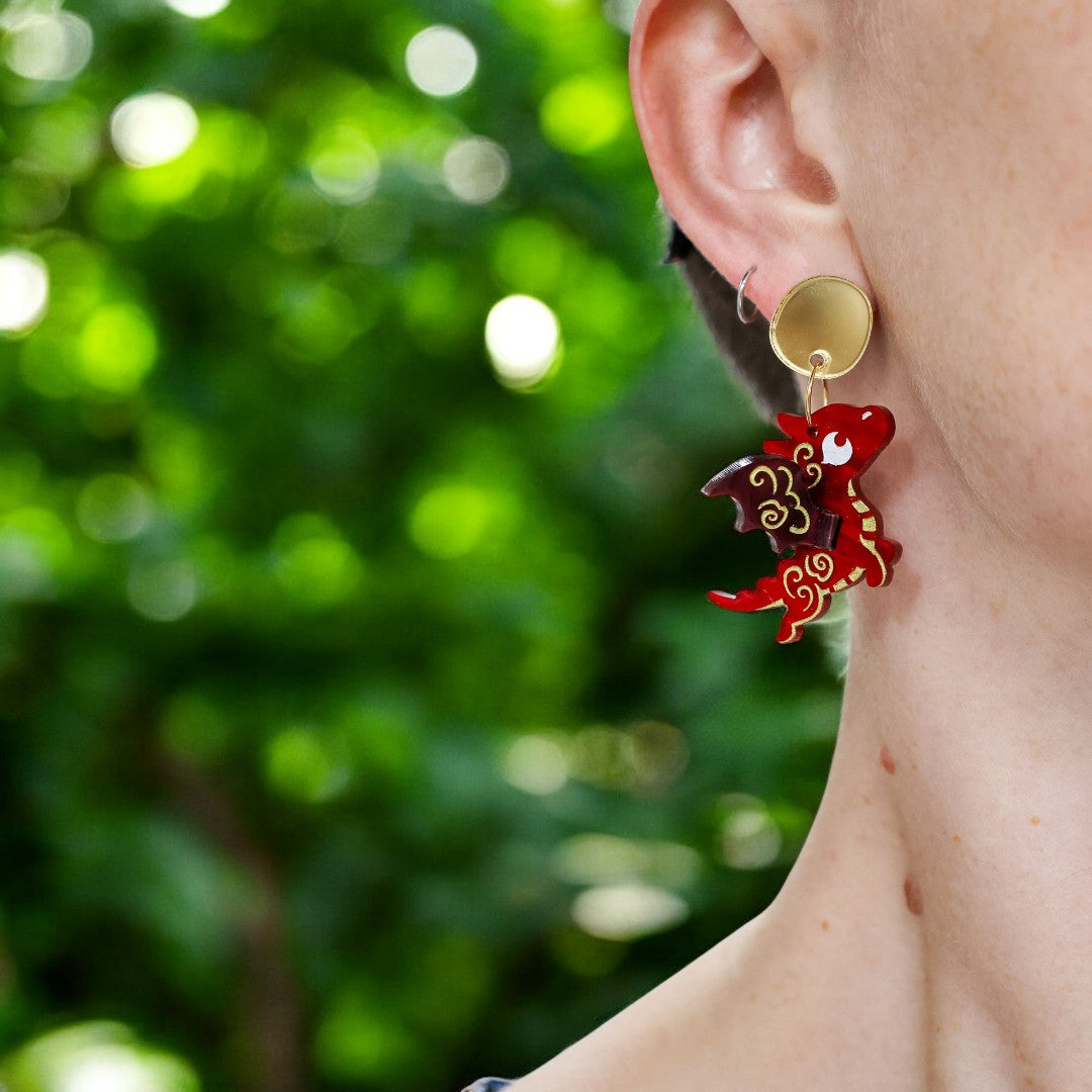 3D 'Nova' Dragon Dangles - Acrylic Earrings - Handmade Fantasy Jewellery