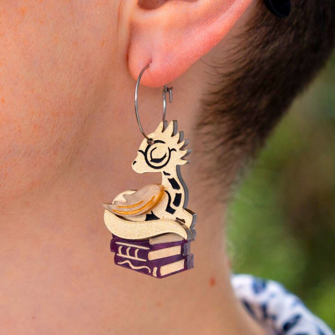 NEW Sleepy Book Dragon Hoop Earrings - Handmade Fantasy Jewellery